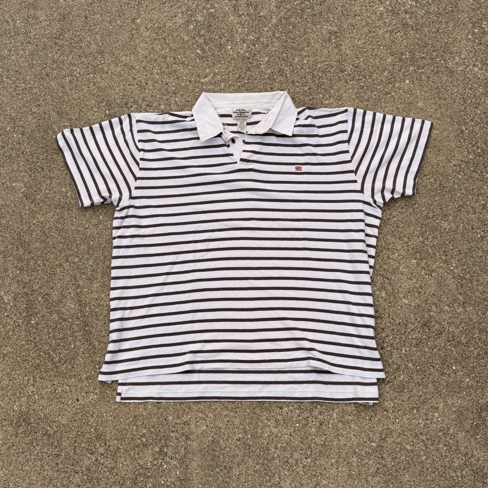90s Ralph Lauren Polo Jeans Co Rugby Shirt XXL Brown White Excellent Striped RL